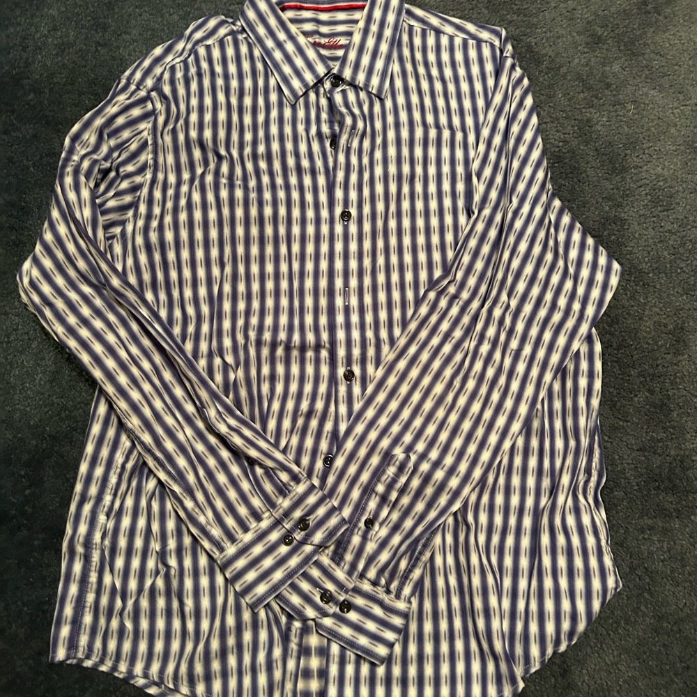 Tasso Elba long sleeve shirt, large 16- 16 1/2 blue, white, red